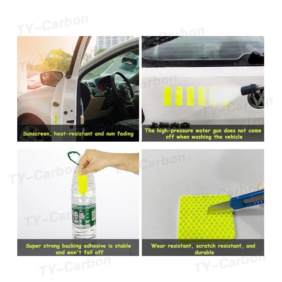 ملصقات سيارة عاكسة للضوء ليلاً تحذير من PET مضاد للتصادمات ومقاوم للماء وملصقات تتوهج في الظلام لحركة المرور الماسية