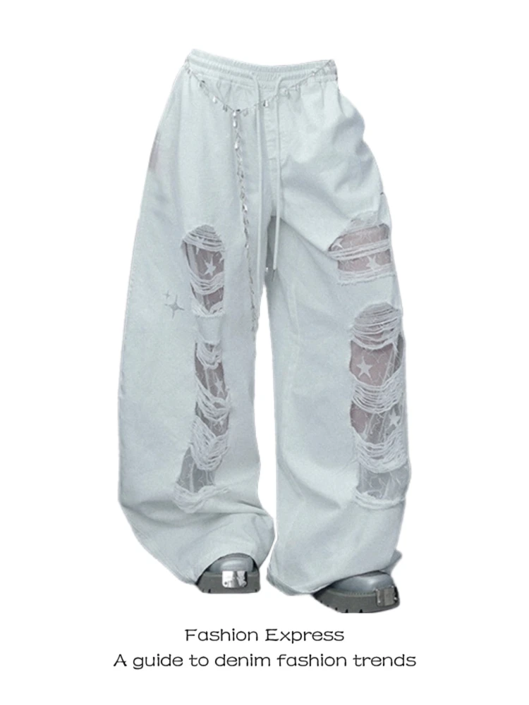 

Джинсы с рюшами и дырками, женские летние уличные танцы, модный бренд, белый дизайн с нашивками, сексуальные повседневные брюки для джазовых танцев, тренд