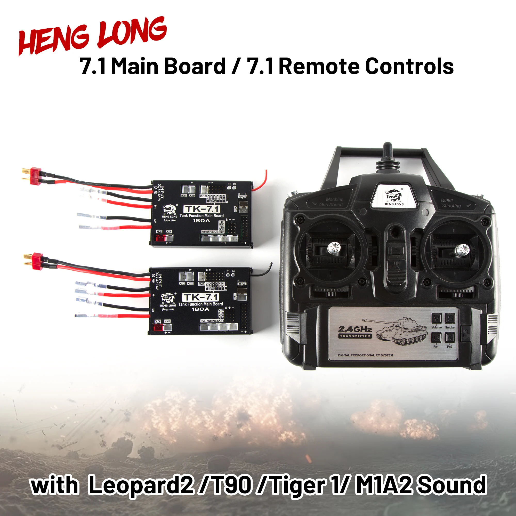 Heng Long 1/16 RC Tank 2.4Ghz Metal TK-7.1 Transmitter Main Board Receiver Remote Control with Leopard2 T90 Tiger 1 M1A2 Sound