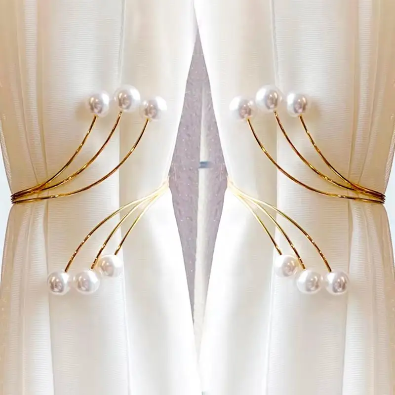2 Pcs Pearl Alloy Curtain Clips No Drill Holiday Tiebacks Snap On Holders For Sheer Curtains Festive Decor