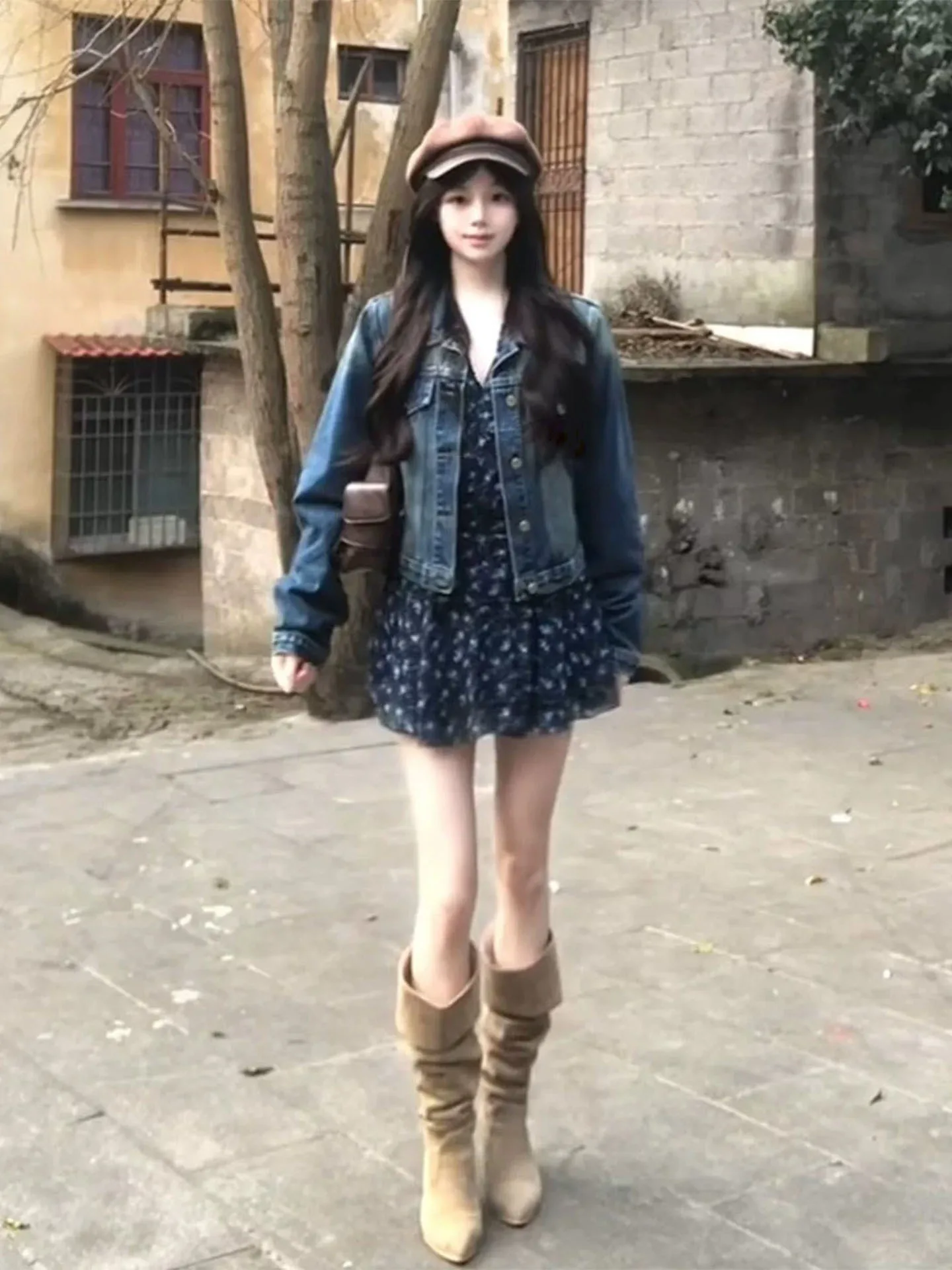 Retro Korean Style Short Denim Jacket Deep Blue Spring Autumn New Arrival Elegant High Quality Small Size Jacket Top