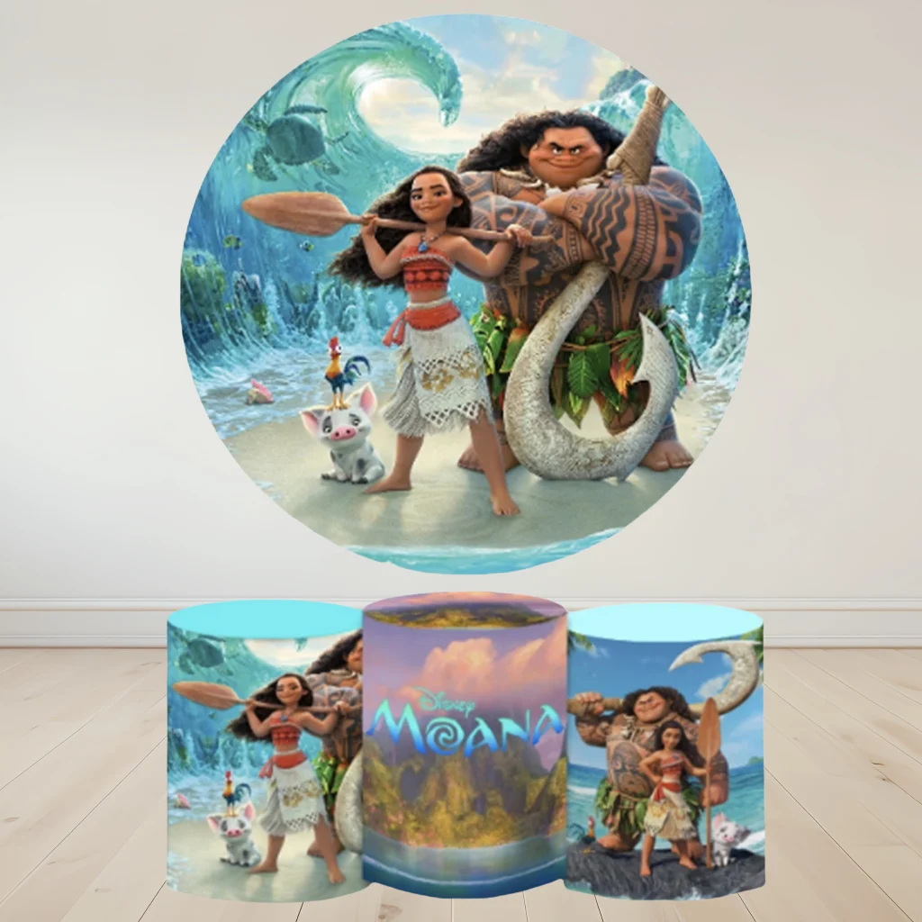

Hasbro Maui Moana Plinth Cover Round Photo Booth Backdrop Shower Birthday Commercial Event Party Studio Photography Background