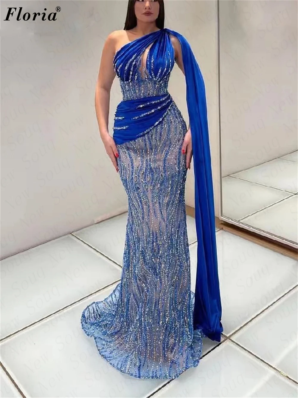 One Shoulder Royal Blue Evening Dresses For Women Mermaid Elegant Wedding Party Dresses Robes De Soirée Dubai Evening Gowns