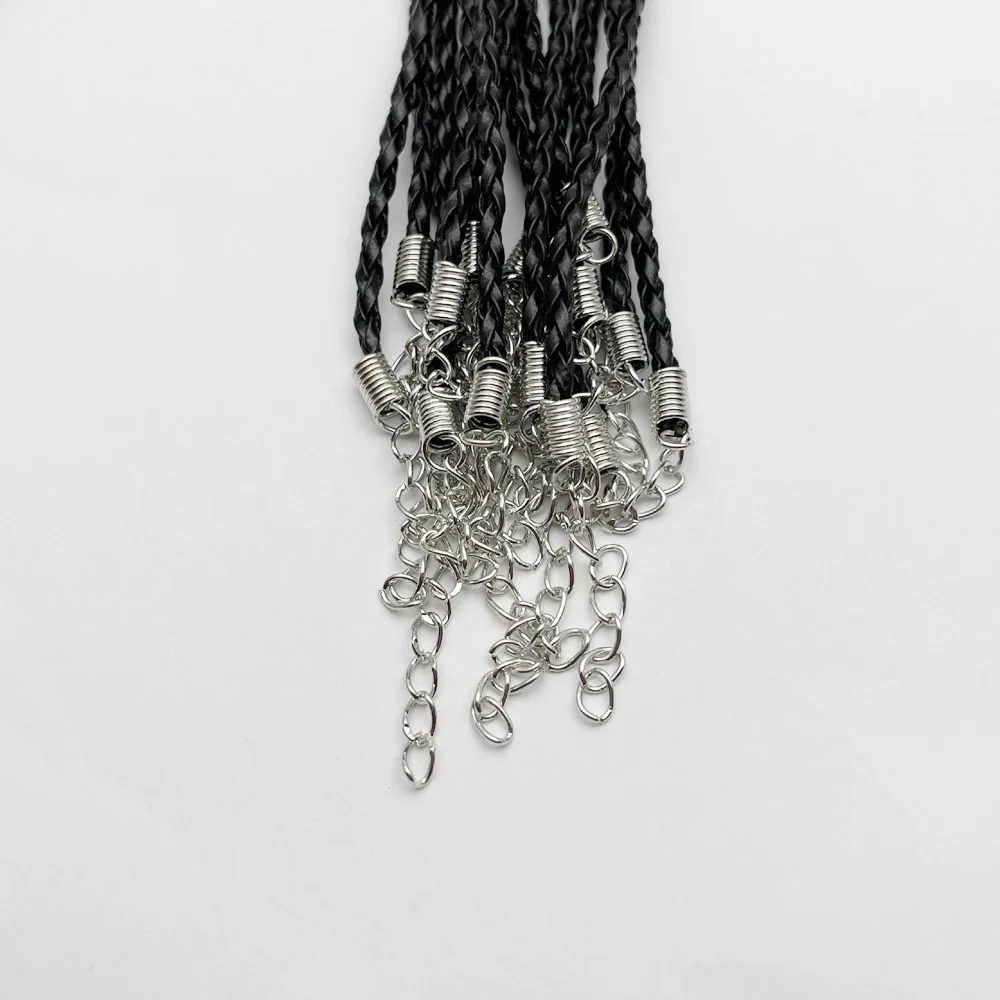 Lot de 50 pièces de collier en cuir noir, corde de 3mm, fermoir mousqueton, pendentif 45 + 5cm, fabrication d'accessoires de bijouterie, vente en gros, livraison gratuite