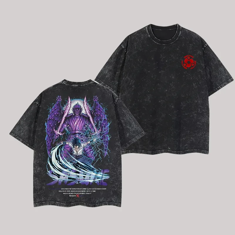 

Sasuke Perfect Susanoo T-shirt Naruto Chidori Tee Vintage Washed Oversized Retro Anime Harajuku Streetwear Mens Graphic Clothes