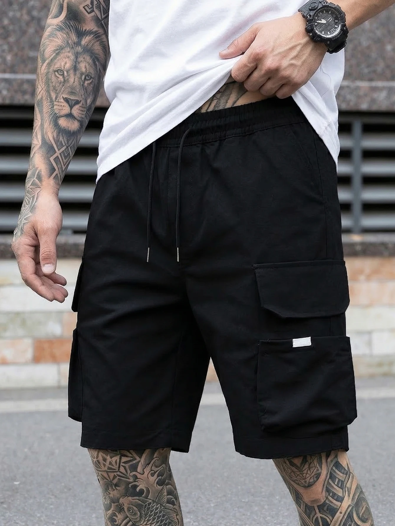 

Men's Ins Fashion Street Drawstring Work Shorts, Men's Street Shorts,Cargo shorts with large pocket design，Cool And Fashionable,