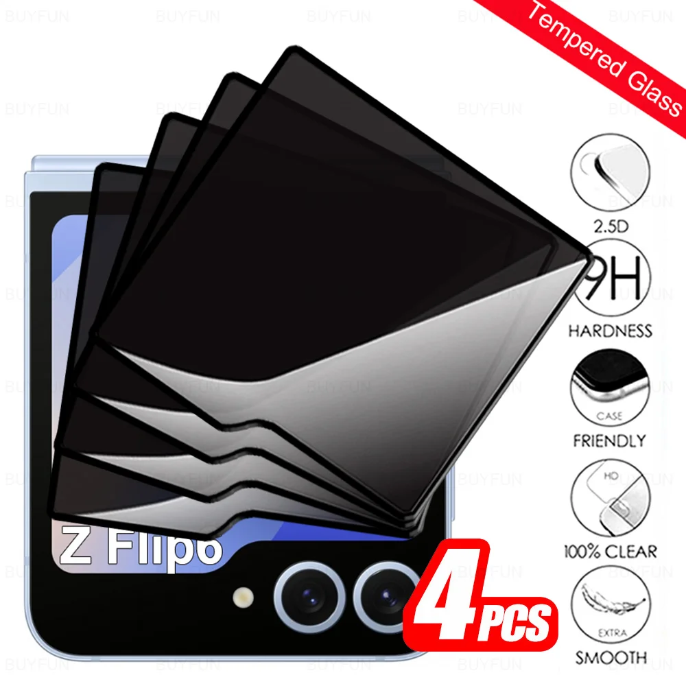 4 Pcs Privacy Rear Screen Protector For Samsung Galaxy Z Flip 6 Anti-Peep/Spy Back Tempered Glass ZFlip 6 Flip6 ZFlip6 5G 2024