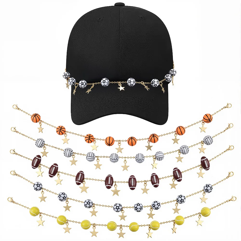 1 Box 5 Styles Trucker Hat Brim Chain Hat Chains Bulk Soccer Football Baseball Sports Ball Beads Assorted Detachable Caps Charms
