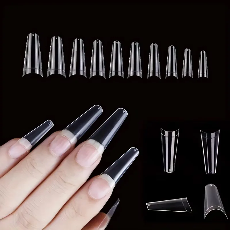500 Fake Nail Art Patches, French Natural Transparent Coffin-Shaped Fake Nail Patches, Acrylic Uv Gel Nail Polish, Hand Nail Care Set