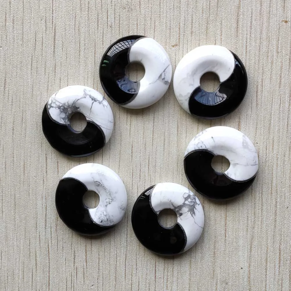 New trendy Good quality Natural stone Tai Chi Yin Yang circle donut pendants for jewelry making 6pcs/lot wholesale free shipping