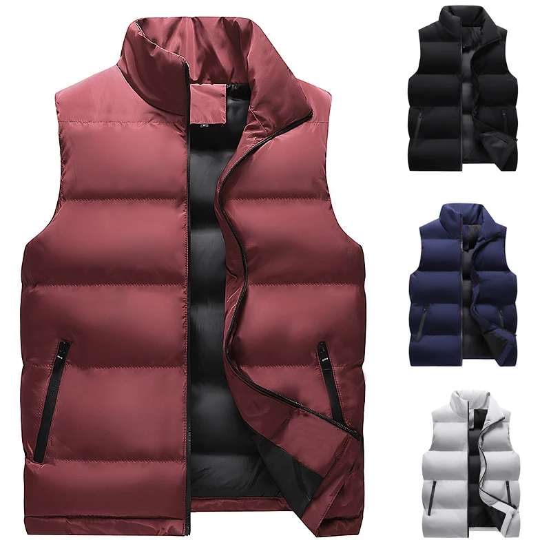 

Men Puffer Vest Autumn Winter Quilted Jacket Black Grey Sleeveless Coat Casual Parkas Thick Warm Outwear Vest Jacket Clothing
