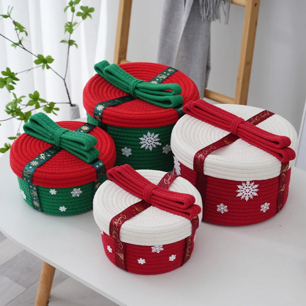 

Christmas Handwoven Storage Basket Snowflake With Lid Gift Box Cotton Rope Woven Basket For Snacks Toys