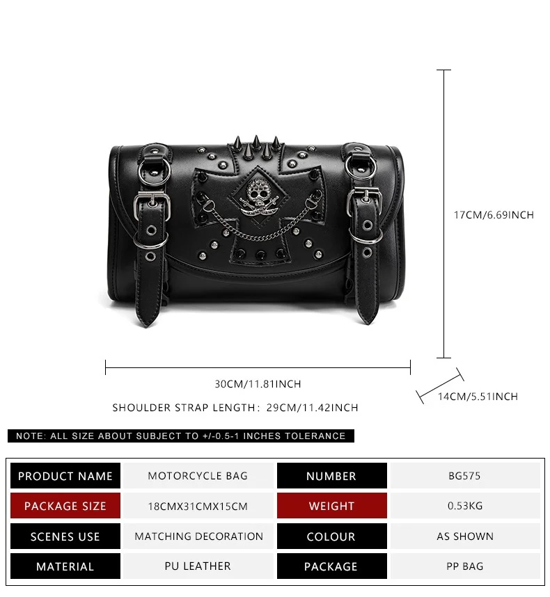 Best-selling punk motorcycle front bag, rivet-modified motorcycle accessory, leather motorcycle side bag