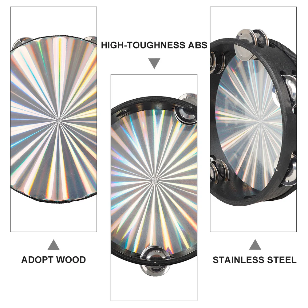 

Hand Tambourine Double Row Stainless Steel Jingles Radiant Colorful Drum Head Musical Educational Percussion Instrument