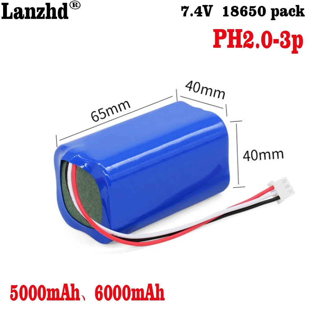 2S1P 2S2P 18650 battery pack 7.4V 18650 batteries 6000mAh with XH2.54 PH2.0 Protection For flashlight miner's lamp Recorder