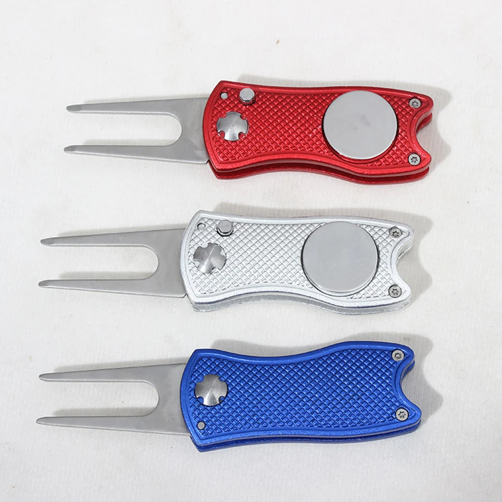 

3 pcs Golf Fork Stainless Steel Aluminum Foldable Lightweight Divot Repair Tool for Ball Markers Pitch Accessories