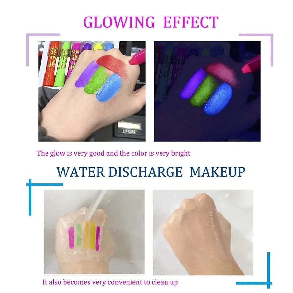 Halloween Glow in The Black Light Face Paint 6/12pcs UV Neon Glow Fluorescent Body Paint Crayons for Club Makeup Xmas Glow Party