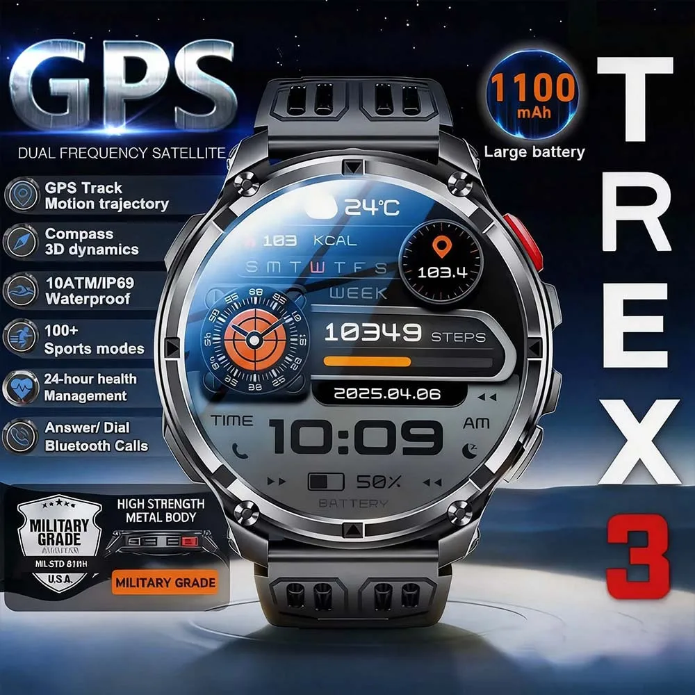 2026 New 1.7 Inch Smart Watch 1100mAh Long Battery Dual-Band GPS IP68 Waterproof Military Grade Sports Outdoor Smartwatches Men