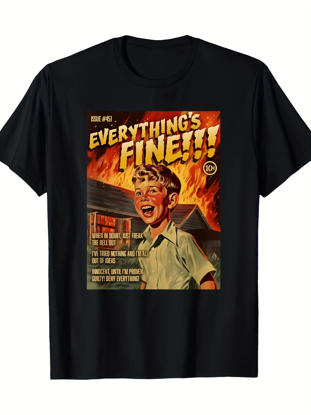 LocalMen's Everything's Fine 1950s Horror Comic-Inspired T-Shirt Cotton Short Sleeve Crew Neck Machine