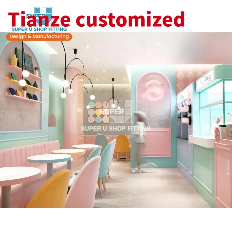 (Customized) pink confectionery store fixtures decoration custom yogurt shop display furniture bespokeshop interior d