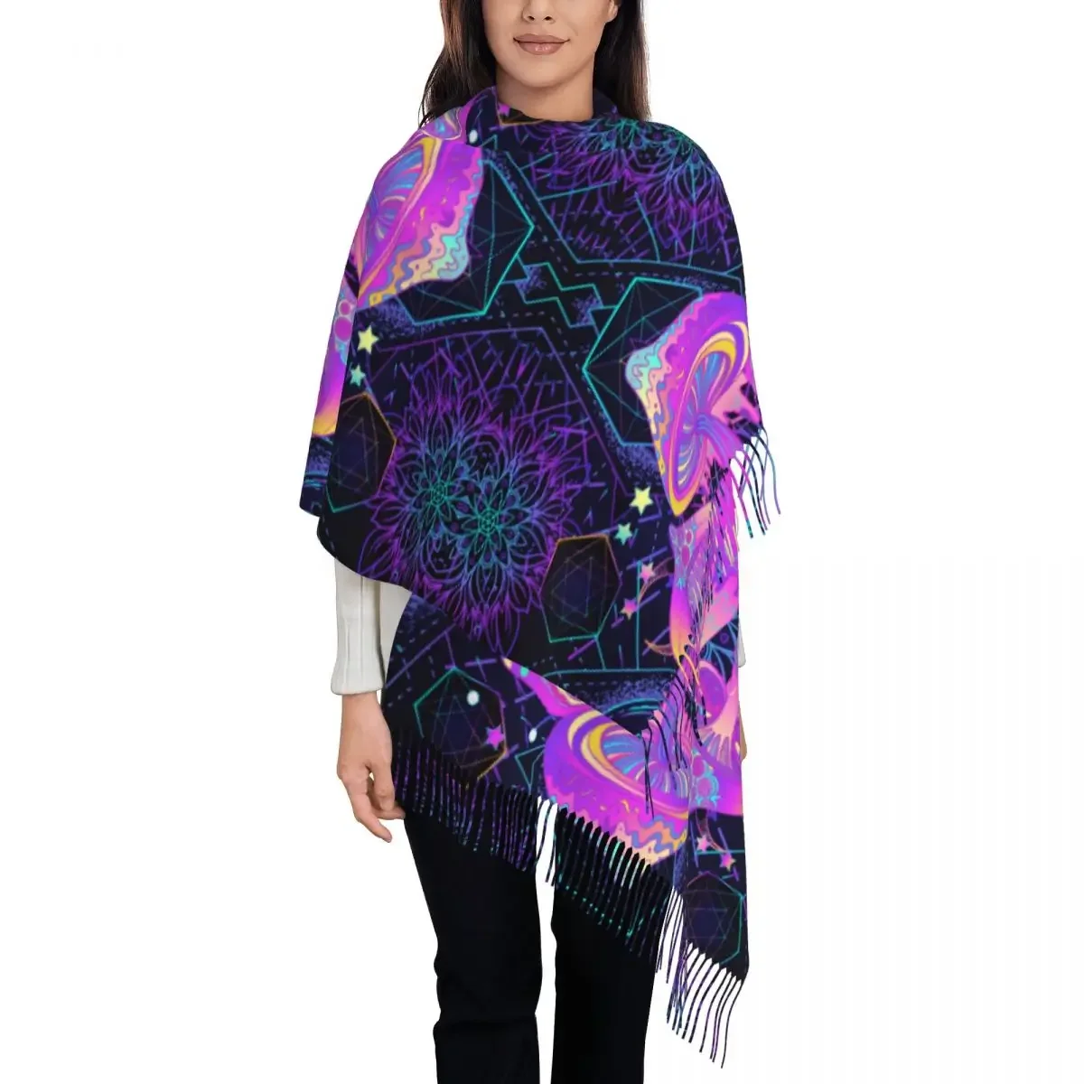 Magic Mushrooms Trance Music Womens Warm Winter Infinity Scarves Set Blanket Scarf Pure Color