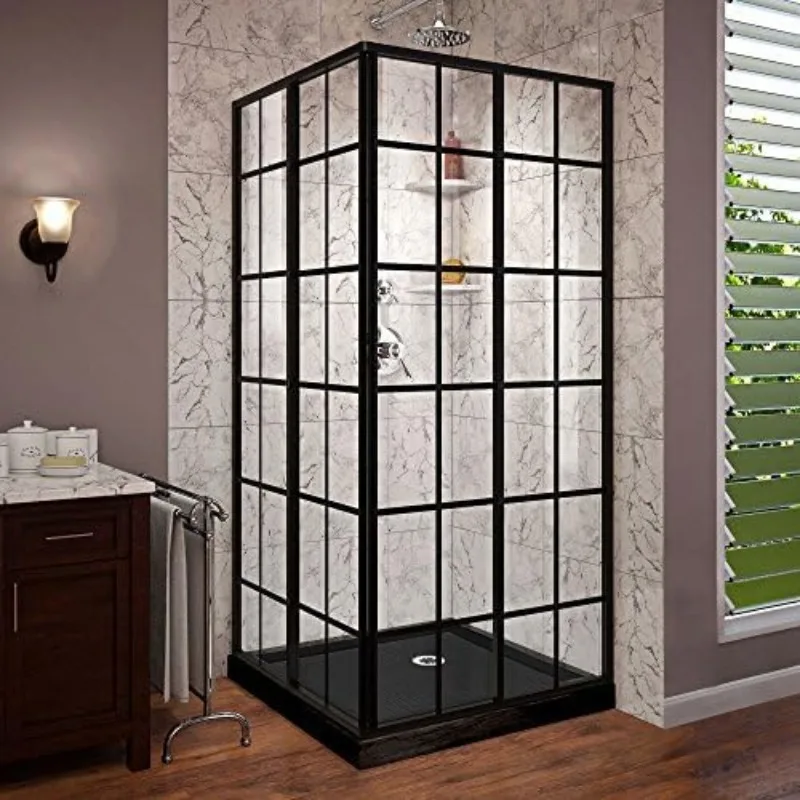 Aluminum Alloy Supports Customized Waterproof,  square Black Grid Pattern Shower Door or Shower Room or Enclosure  or  Cabin