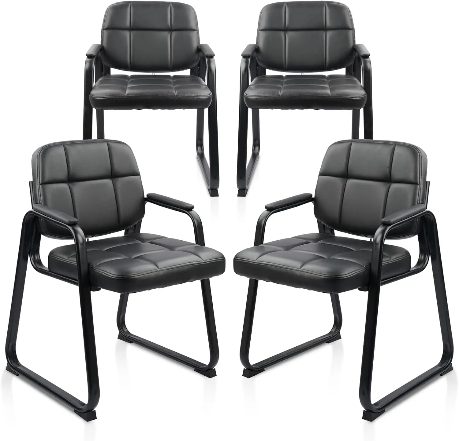 

Waiting Room Guest Chair with Bonded Leather Padded Arm Rest for Office Reception and Conference Desk Black with Sled Base 4