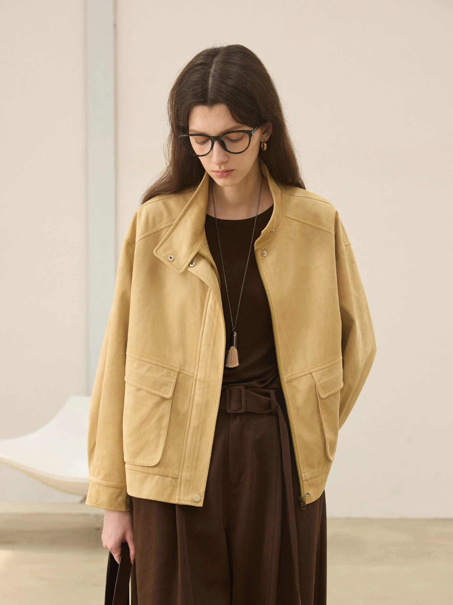 

Женская демисезонная куртка Camon Barn Wind с воротником-стойкой из замши, свободного кроя, теплая, из полиэстера, на молнии