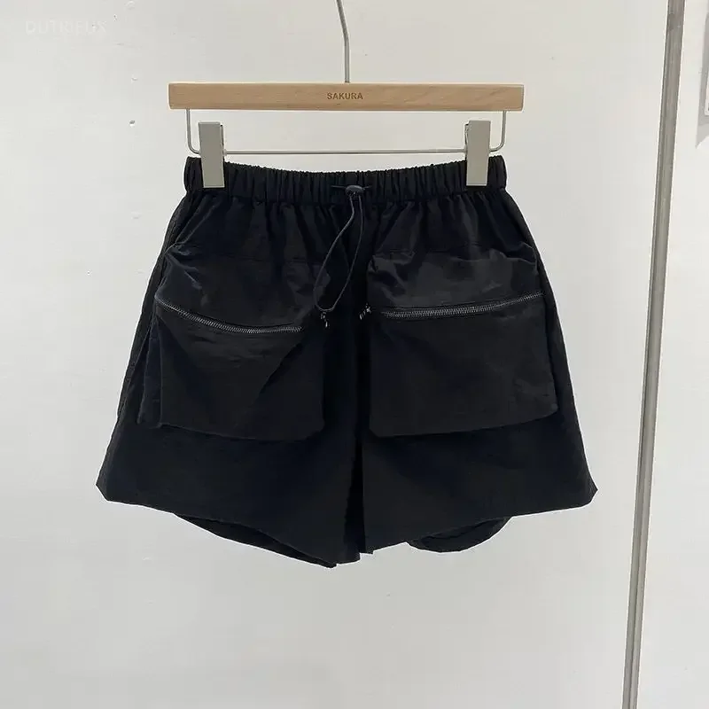 Oversized Shorts Women's Clothing Casual Fashion Pockets Zipper Wide Leg Pants Elastic Waist Summer Pantalones Cortos De Mujer