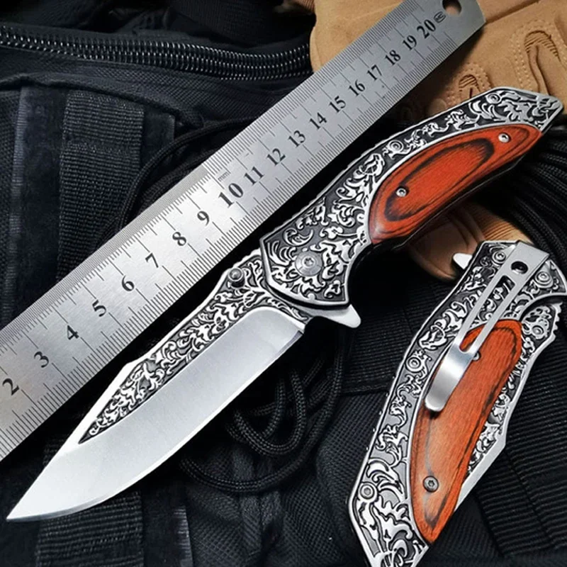 

8.6'' Damascus 8CR13MOV Combat Folding Knife Quick Opening Tactical Knife Pocket Defense High Hardness Fruit Knife EDC Tools