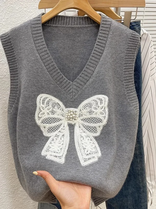 Women's Knitted Sweater Vest Loose Outerwear Spring Autumn Fashion Commute Style V-Neck Regular Length Medium Warmth