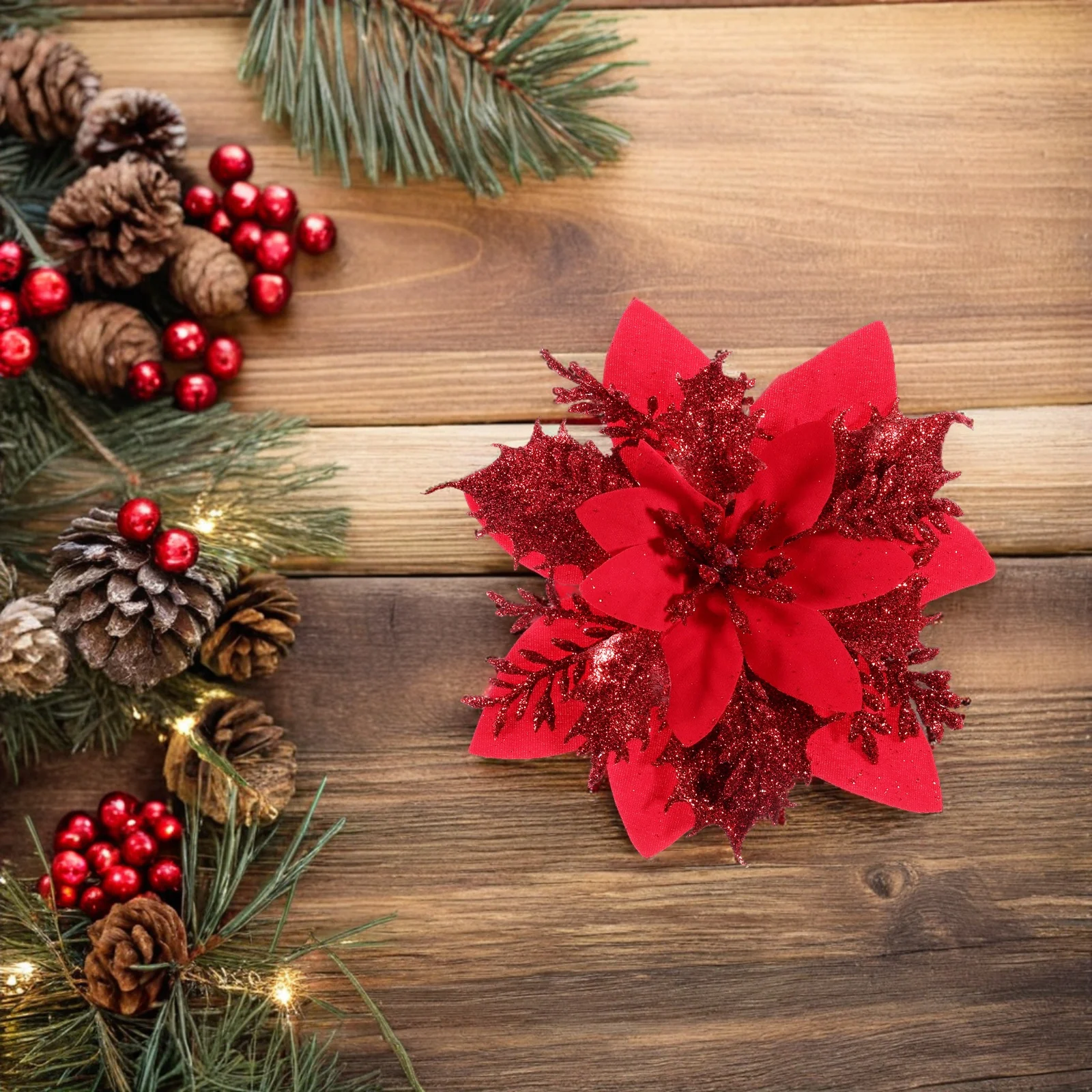 

12pcs Christmas Decoration Flowers Glitter Poinsettia Artificial Flower Ornaments For Tree Home Party Wreath Holiday Diy Decor