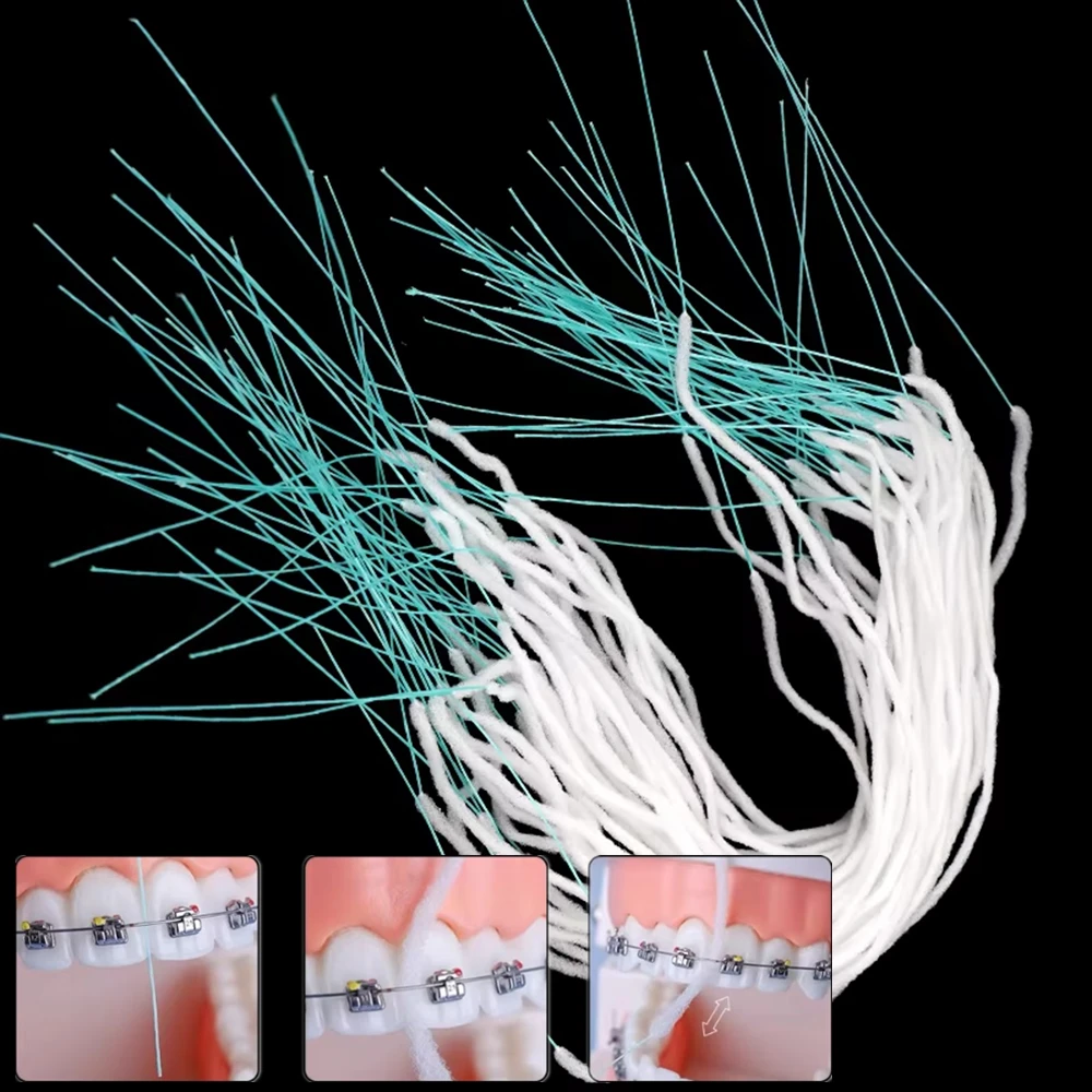 50pcs/box Dental Floss Water Expanded Orthodontic Flosser Multifunctional Toothpick Cleaning Wire Line Implants Braces Threader