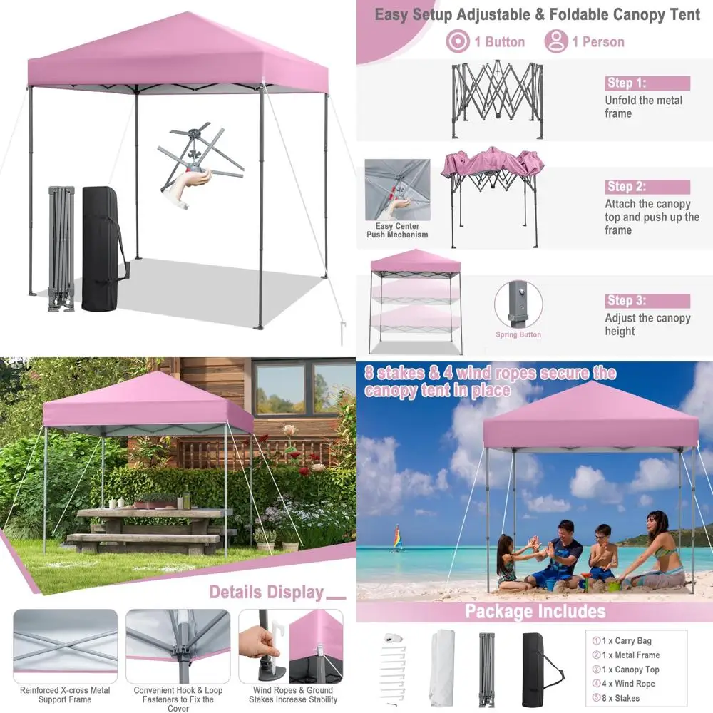 

Мгновенная настройка палатки с навесом 6,6x6,6 футов и центральным замком, 1 человек, защита от солнца UPF 50+, 8 кольев, 4 веревки для защиты на открытом воздухе