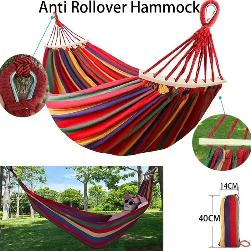 Outdoor Canvas Camping Hammock Anti Rollover Portable Thicken Fabric Single/Double Hammock with Carry Bag for Patio, Backyard