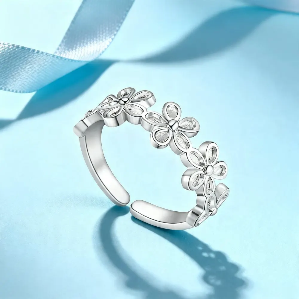 

925 Sterling Silver Rings for Women adjustable Elegant flower Fashion Wedding girl student Party Gifts Charm Jewelry