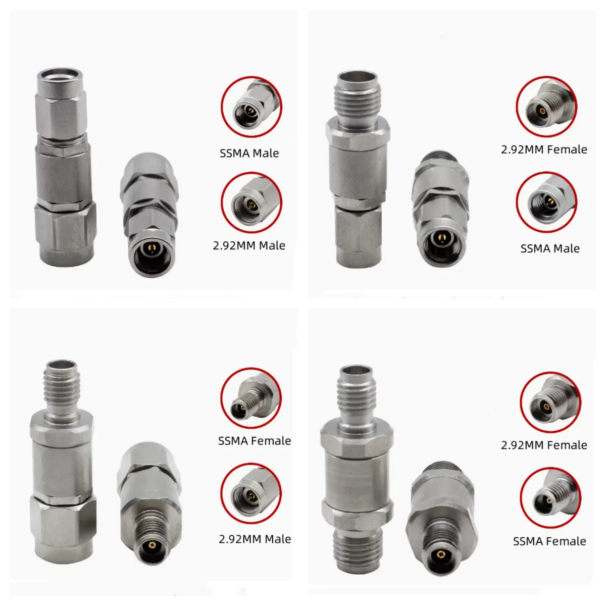 1 Buah Adaptor Baja Tahan Karat 2.92MM Ke SSMA 40GHZ 2.92 Jantan Ke SSMA Adaptor Gelombang Milimeter Betina