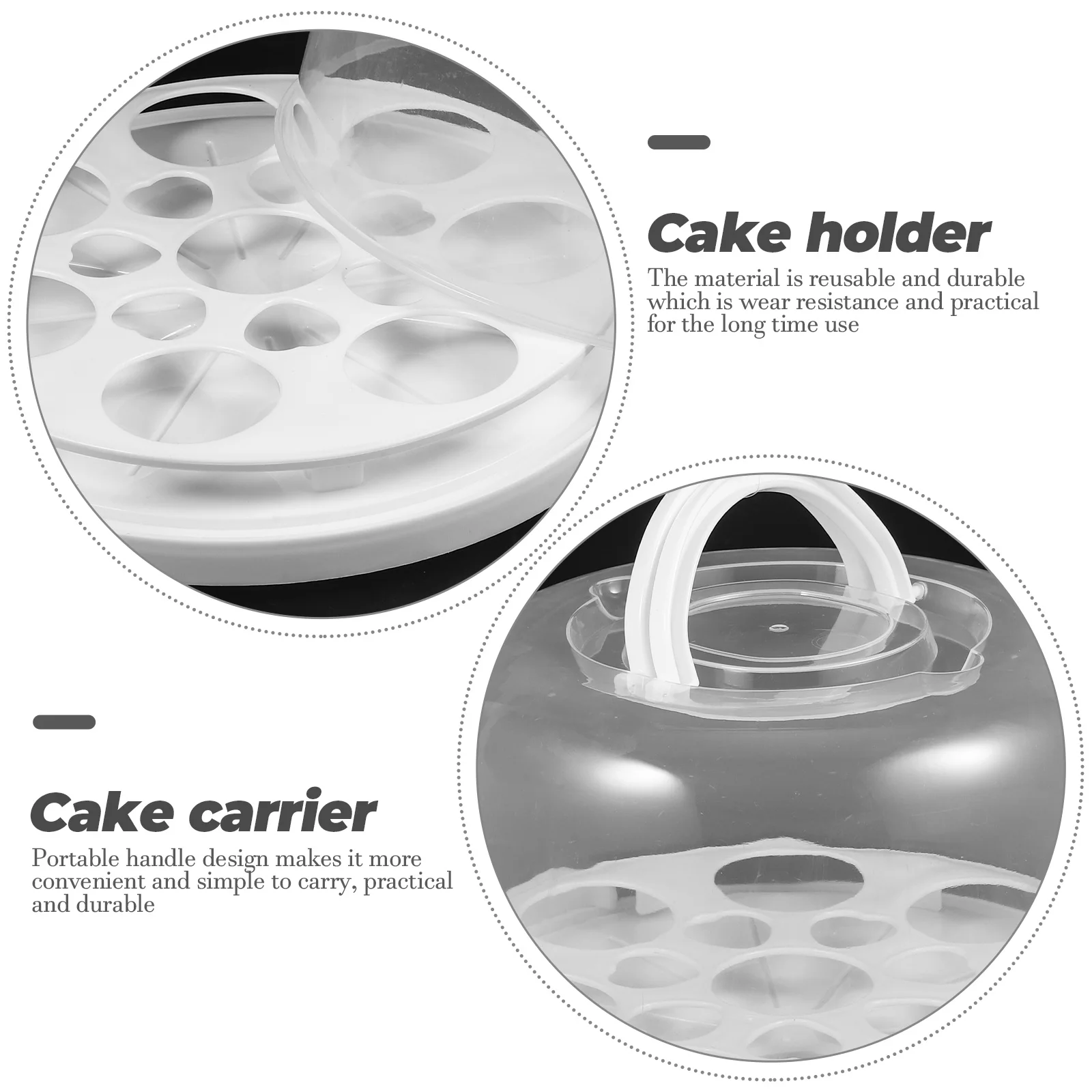 

Carrier Cake Preservation Box Holder with Lid Clear Boxes Handle Container White Travel