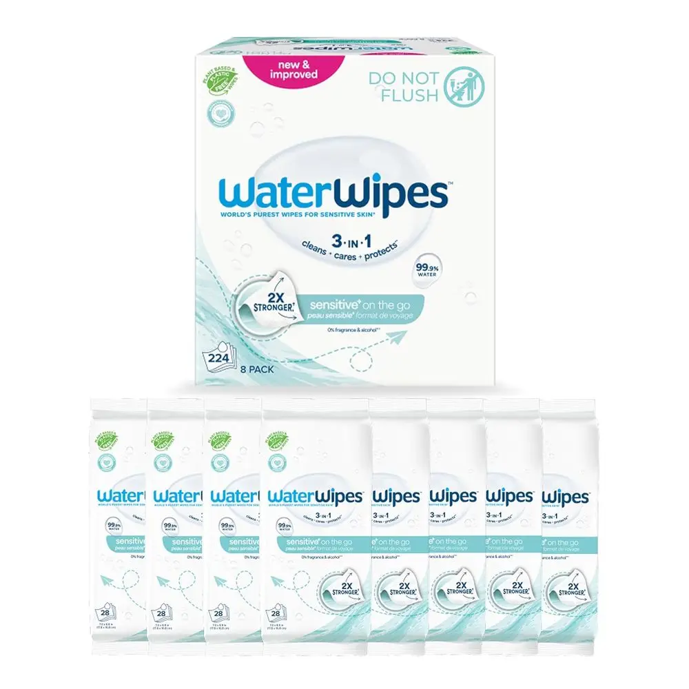 

Triple-Action Unscented Wet Wipes, 99.9% Water, Hypoallergenic, 224 Count (8 Packs)