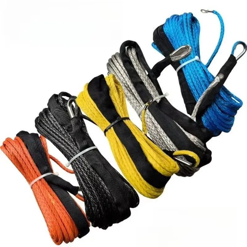 Tiy ATV UTV 用 (ブルー) ベストスポーツ 6 ミリメートル X 15 メートル 7700LBs 合成ウインチラインケーブルロープと黒の保護スリーブ