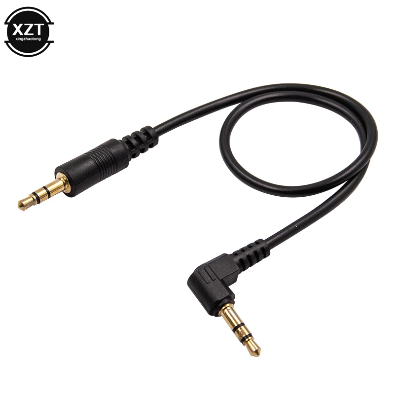 Cable auxiliar macho a macho de 3,5mm de 30cm, chapado en oro, Cable de Audio estéreo de ángulo de 90 grados para MP3, auriculares, teléfono y