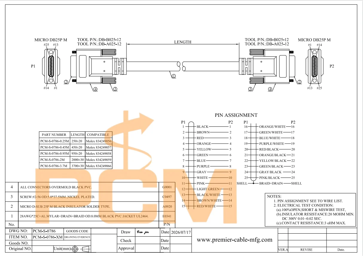 Micro D 25-poliges Buchsen-zu-Buchsen-Signalkabel, kompatibel mit Molex 834249058, Kabelbaum für industrielle Steuerungs- und Testausrüstung – Detail 3