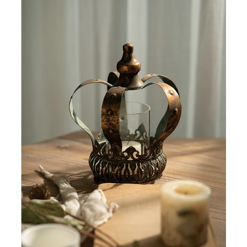 European Vintage Candles Holders Iron White Gold Candles Holders Metal Crown Candles Holder Lanterns Decorative