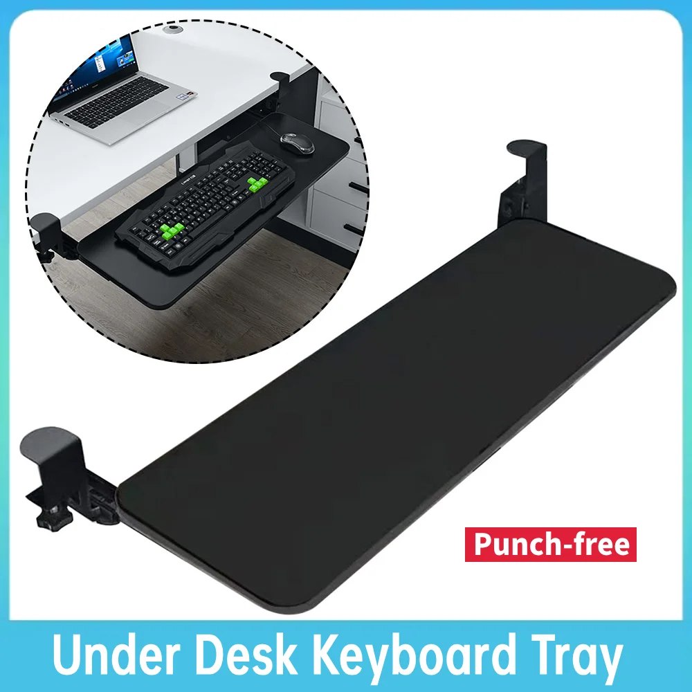 

Slide Out Computer Keyboard Drawer with C Clamp Mount Mouse Tray for Typing Height Adjustable Slide-Out Platform Computer Drawer