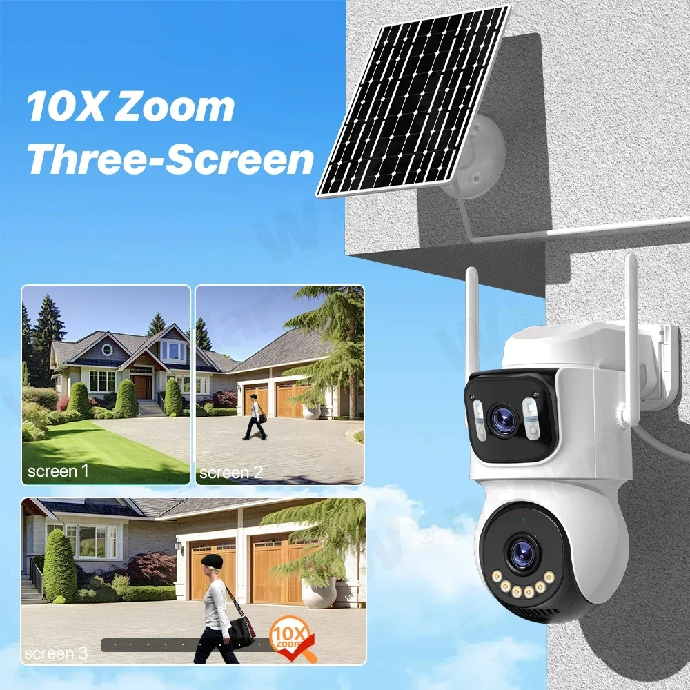 

4G Sim Solar Camera 10X Zoom 24H Record Outdoor Auto Track 9W Solar Panel 10000mAh Battery iCSee