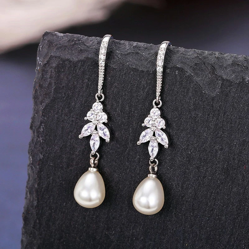 Huitan Aesthetic Simulated Pearl Earrings for Women Silver Color Wedding Party Daily Wear Temperament Elegant Lady\'s Ear Jewelry