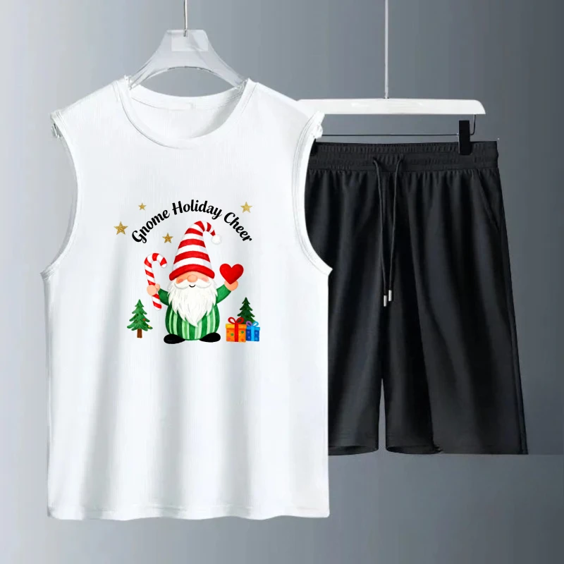 أطقم قمصان بدون أكمام للرجال طقم سويت شيرت رجالي من البوليستر بأكمام قصيرة + شورت موضة Summe طقم شاندال رجالي يسمح بمرور الهواء