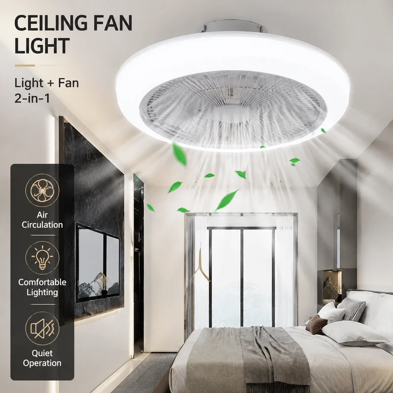 Ceiling Fan Light, Variable Frequency Silent Music RGB Ambient LED, Remote APP Control for Bedroom Living Room Smart Pendant Fan