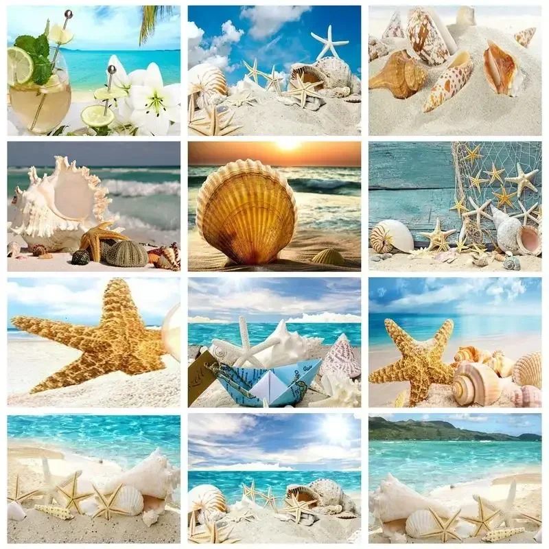 

288094 PhotoCustom Painting By Numbers Beach Shells With Frame Landscape Picture Numbers Handpainted For Adults Home Decoration