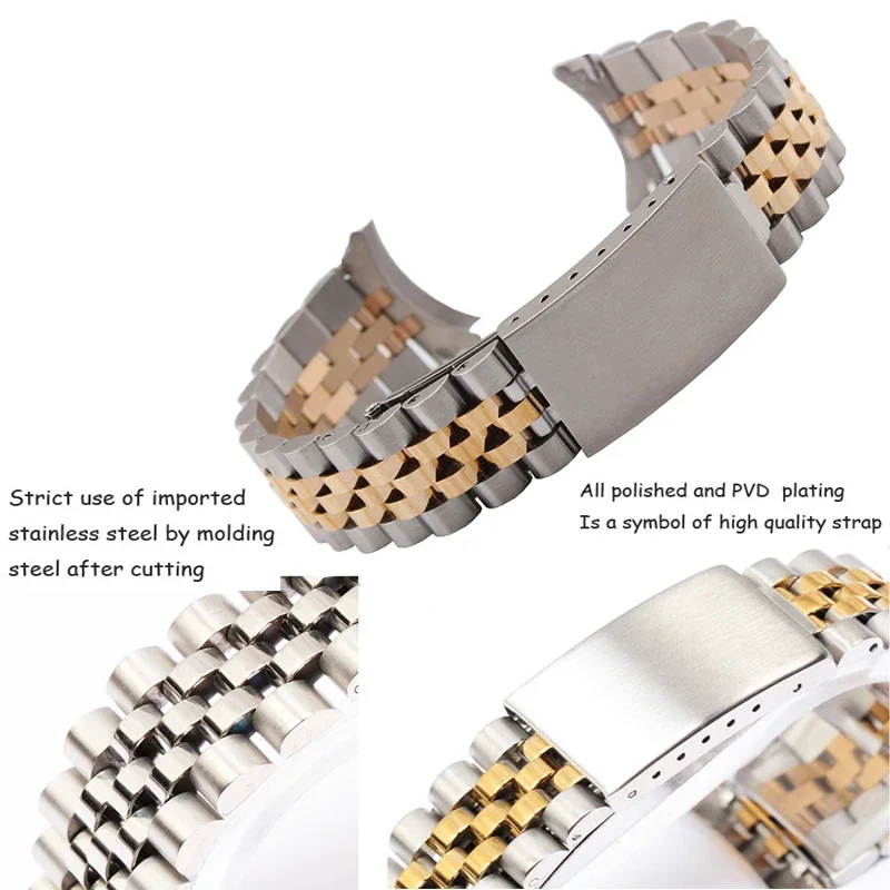 

13, 17, 20, 21 мм, нержавеющая сталь 316L, двухцветный, золотой, серебряный, ремешок для часов Middlegold, браслет Oyster для серии Datejust